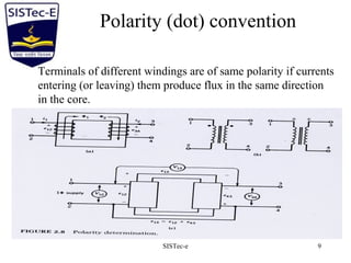 SISTec-e 9
Polarity (dot) convention
Terminals of different windings are of same polarity if currents
entering (or leaving) them produce flux in the same direction
in the core.
 