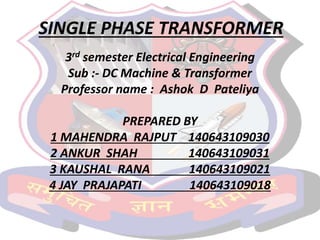 Single phase transformer | PPTX