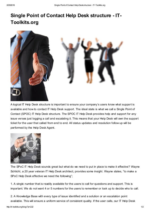 Single Point Of Contact Help Desk Structure It Toolkits