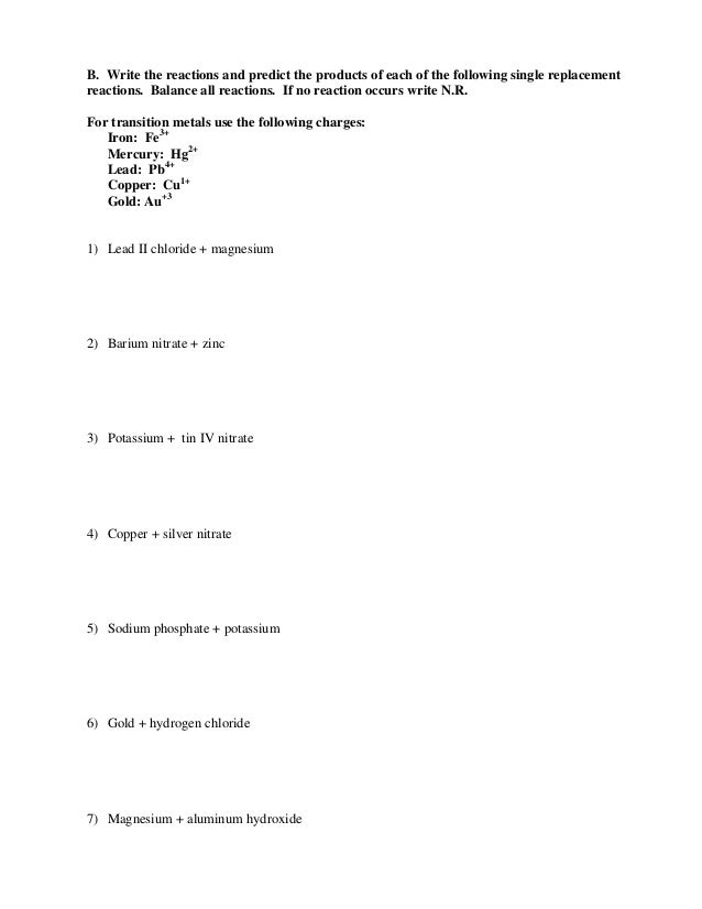 Printables Single Replacement Reaction Worksheet printables single replacement reaction worksheet safarmediapps reactions hypeelite replacementpractice on and double
