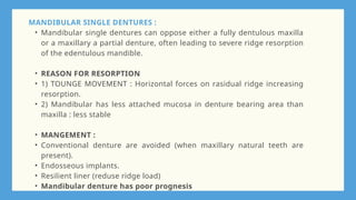 Single special denture a type of complete denture | PPTX
