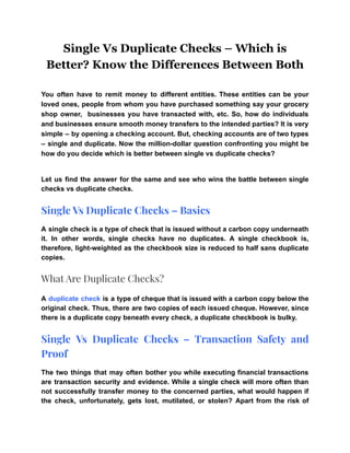 Single vs duplicate checks – which is better know the differences ...