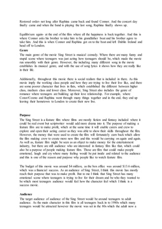 Sing street overview of narrative | DOCX