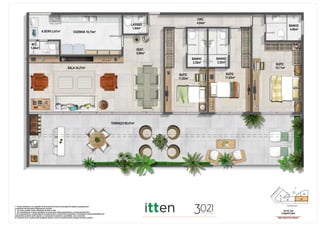 N
APTO 303
COBERTURA
ÁREA PRIVATIVA:186,64m²
SUÍTE
11,83m²
TERRAÇO 60,47m²
SALA 34,27m²
COZINHA 10,73m²
CIRC.
4,64m²
LAVABO
1,94m²
W.C.
1,80m²
A.SERV.3,47m²
BANHO
3,32m²
SUÍTE
11,83m²
SUÍTE
15,11m²
BANHO
3,32m²
VEST.
5,06m²
BANHO
4,00m²
01
02 03
RU
A
FERN
AN
DO
M
ATTO
S
1- Planta ilustrativa com sugestão de decoração.Os móveis bancadas de madeira, equipamentos
e divisórias não são parte integrante do contrato.
2- As cotas poderão sofrer alterações durante a obra.
3- Os revestimentos a serem utilizados na construção estão especificados no memorial descritivo.
4- Os evaporadores e condensadores do sistema de ar condicionado (aquisição e instalação de responsabilidade dos
adquirentes) poderão sofrer ajustes ou mudançãs de posição e quantidade, caso necessário.
5- O sistema de ar condicionado projetado atende a única e exclusivamente à opção de planta original.
04
RUA PEDRO LAGO
 