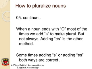 Pluralize Singular plural nouns.English Sinhalen | PPSX