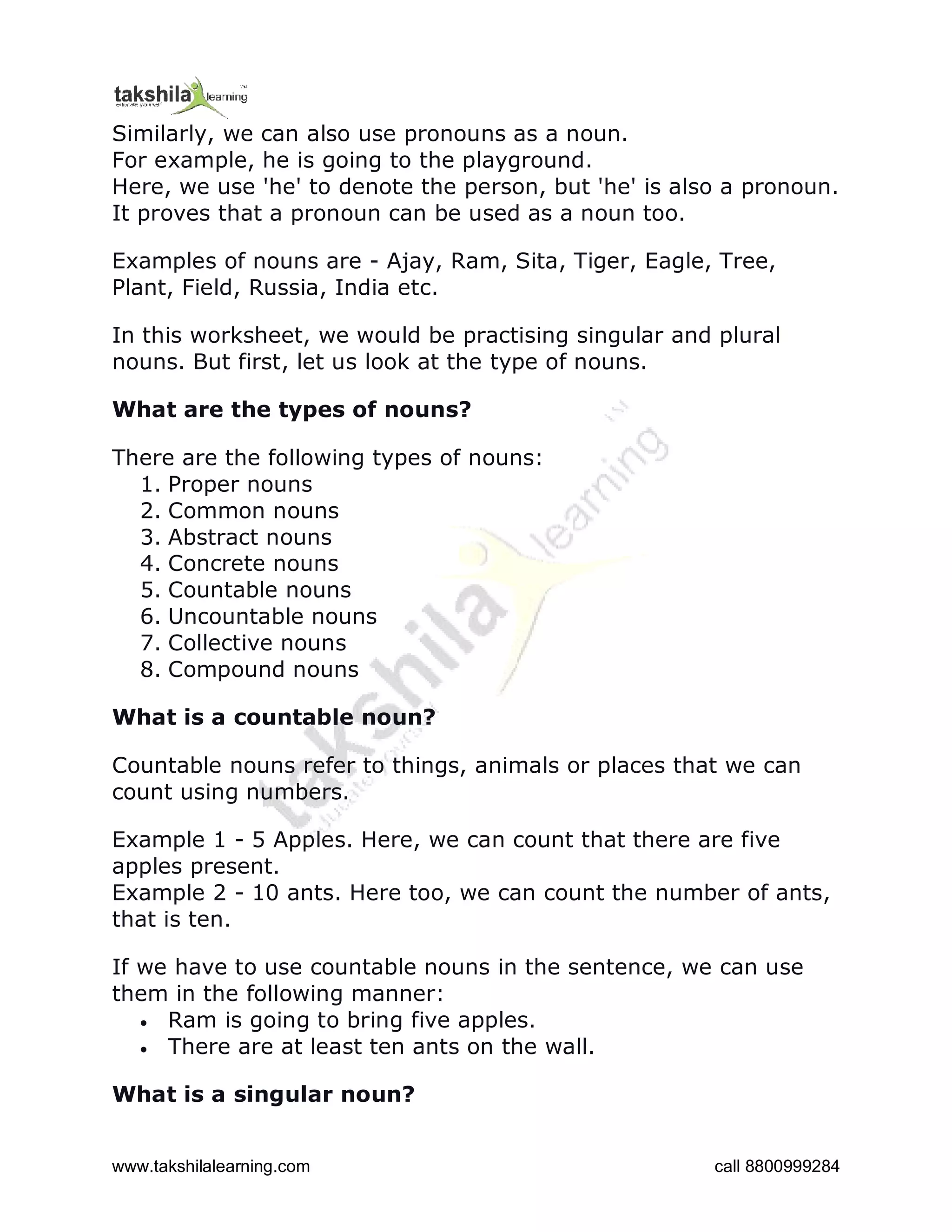 Singular and plural noun class 3 worksheet | PDF