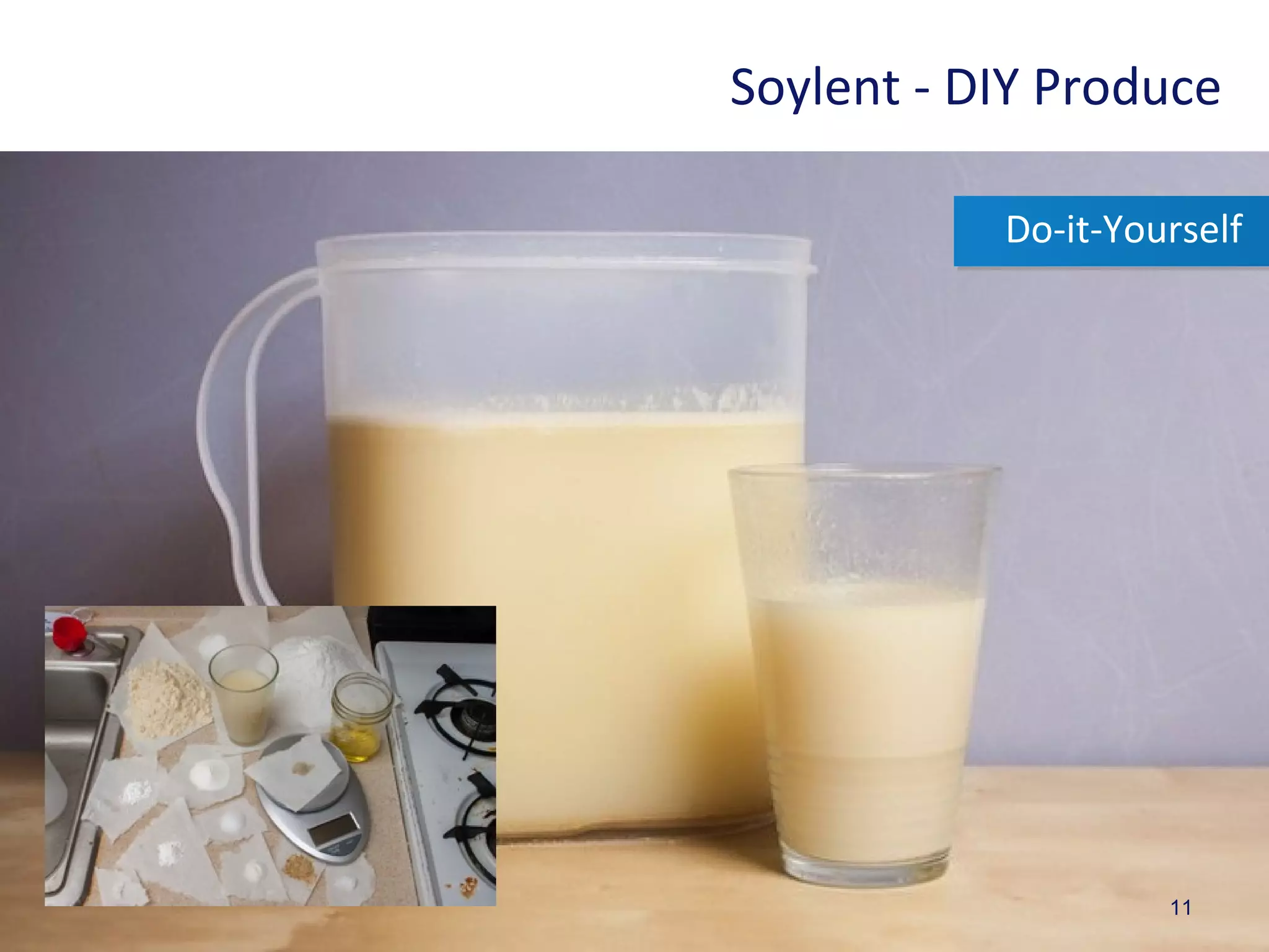 11
Soylent - DIY Produce
Do-it-Yourself
 