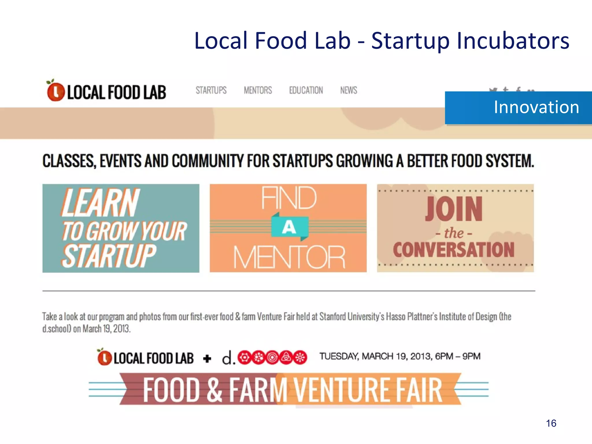 16
Local Food Lab - Startup Incubators
Innovation
 