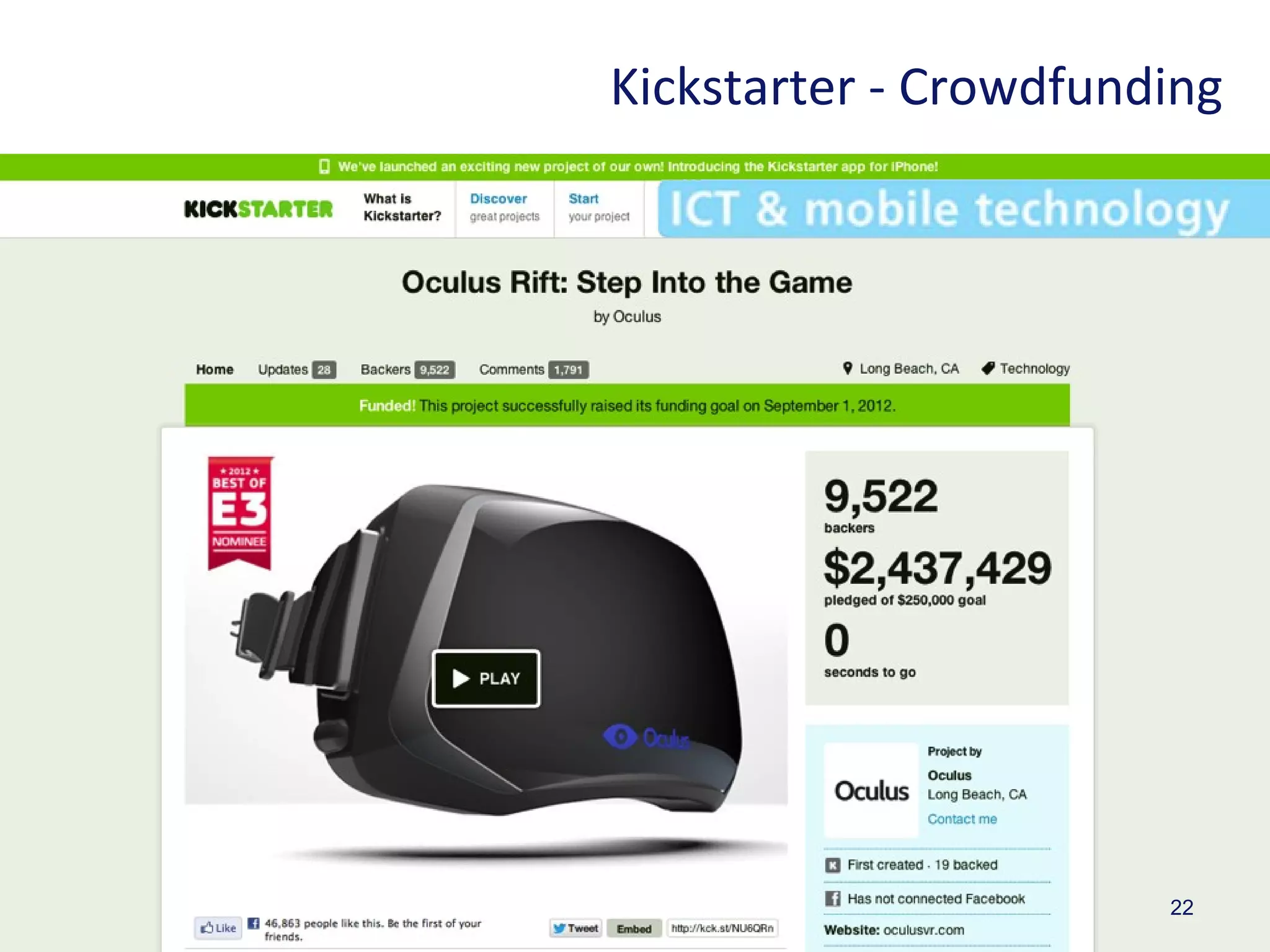 22
Kickstarter - Crowdfunding
 