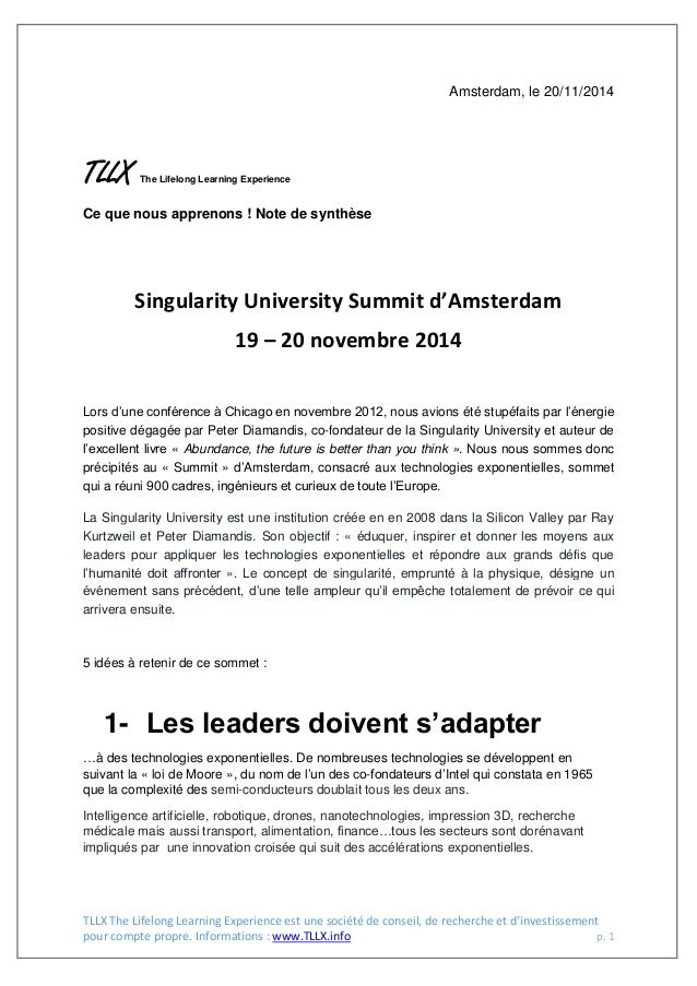 Singularity University Summit Amsterdam 2014 note de ...