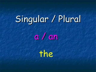 Singular / Plural a / an the 