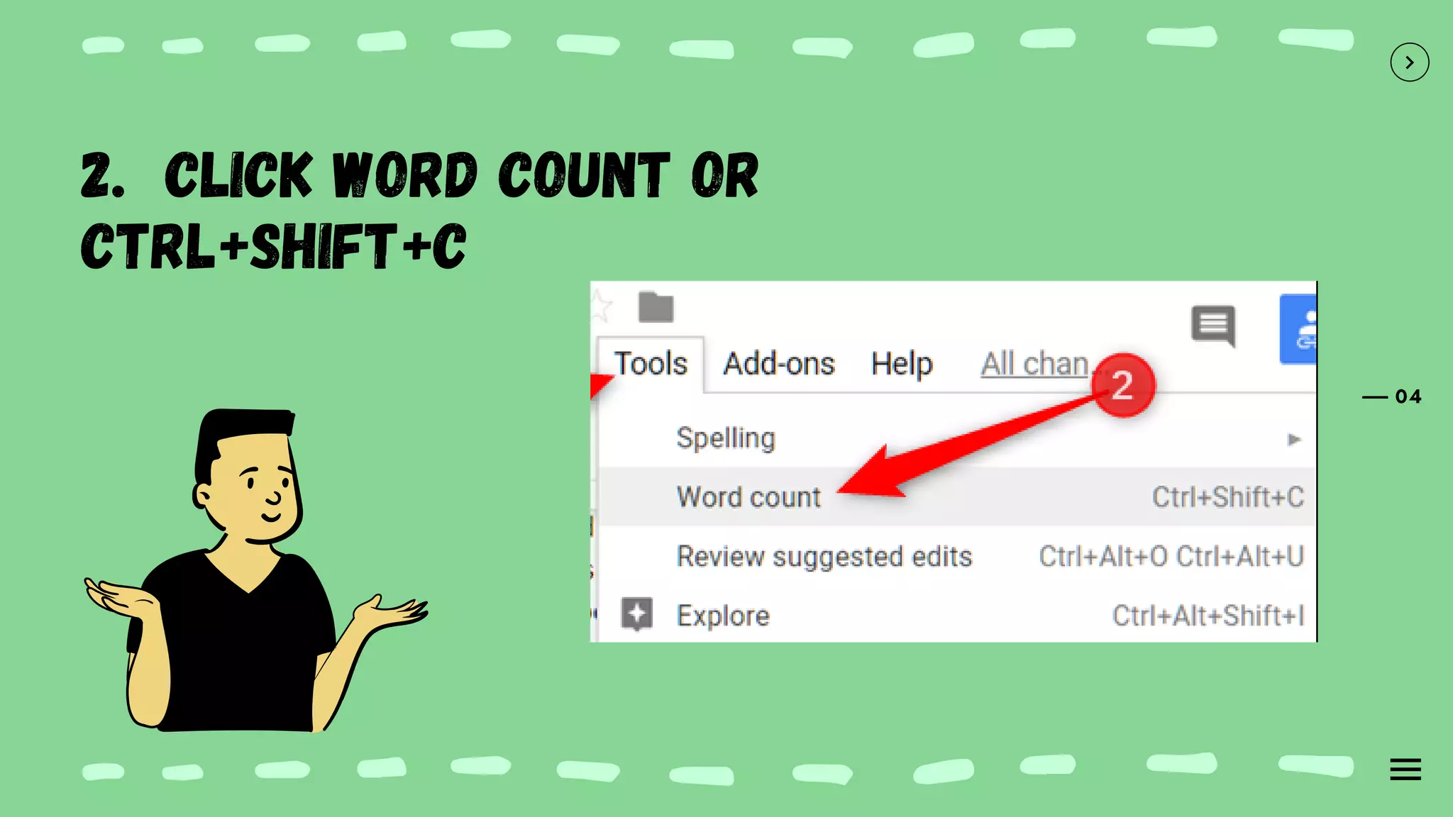 04
2. Click Word Count or
Ctrl+Shift+C
 