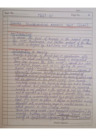 Test - Sinha's Comprehensive Anxiety Test - SCAT
