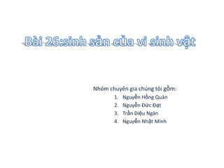 Nhóm chuyên gia chúng tôi gồm:
1. Nguyễn Hồng Quân
2. Nguyễn Đức Đạt
3. Trần Diệu Ngân
4. Nguyễn Nhật Minh
 