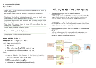6. Rối loạn hô hấp nội bào:
Nguyên nhân:
Cơ chế lâm sàng và điều trị:
DYSPNEA - Đói không khí (Khó thở) →
3 yếu tố gây cảm giác khó thở
+​ Bất thường
+​ Tăng cường hoạt động hô hấp các cơ hô hấp
+​ Trạng thái tinh thần (do thần kinh, cảm xúc)
TÍM:
(1)​ Nguyên nhân: Hb khử (chưa gắn với O2) = Deoxyhemoglobin
tăng cao bất thường ở mao mạch nông
(2)​ Không xảy xa ở các trường hợp:
-​ Thiếu oxy do thiếu máu (hàm lượng Hb thấp)
 