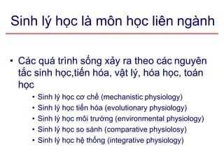 SINH LÝ HỌC CON NGƯỜI TÌM HIỂU HOẠT ĐỘNG CỦA CÁC HỆ CƠ QUAN