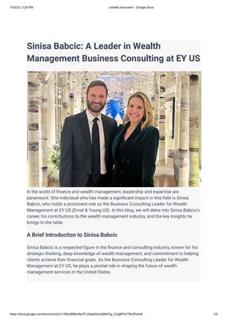 Sinisa Babcic-A Leader in Wealth Management Business Consulting at EY US