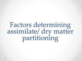 Factors determining 
assimilate/ dry matter 
partitioning 
 