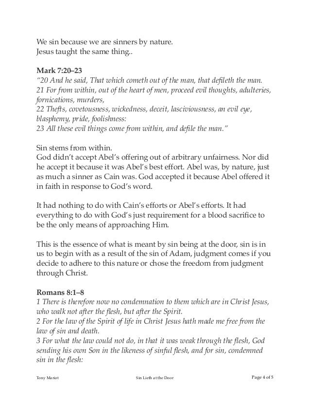 Sin Lieth At The Door