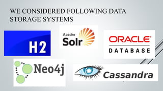 WE CONSIDERED FOLLOWING DATA
STORAGE SYSTEMS
 