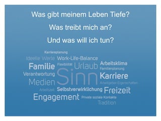 Was gibt meinem Leben Tiefe?
Was treibt mich an?
Und was will ich tun?
 