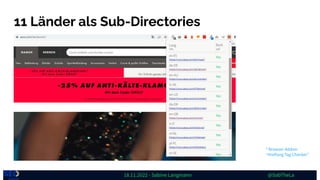 18.11.2022 - Sabine Langmann @SabTheLa
11 Länder als Sub-Directories
* Browser Addon:
“Hreflang Tag Checker”
 