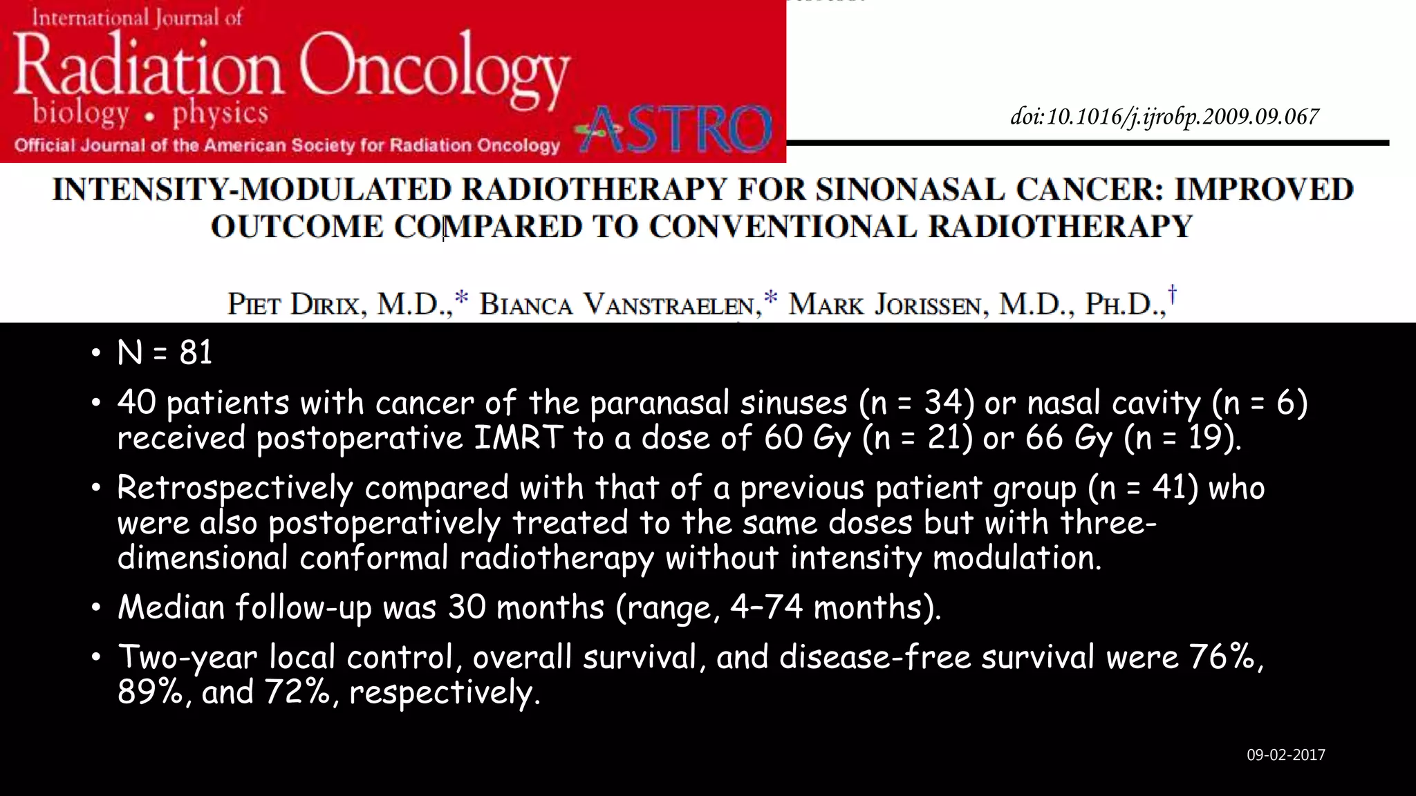 Radiotherapy advances in Sino-nasal malignancies | PPTX