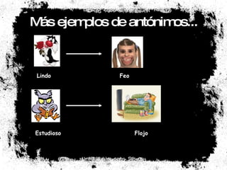 Más ejemplos de antónimos... Lindo Feo Estudioso Flojo
