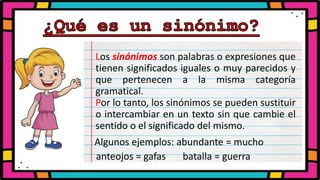 SINONIMOS Y ANTONIMOS para tercer año básico | PPTX