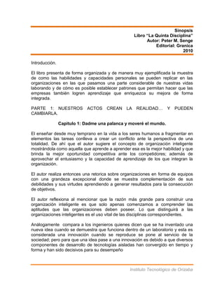 Sinopsis del libro quinta disciplina