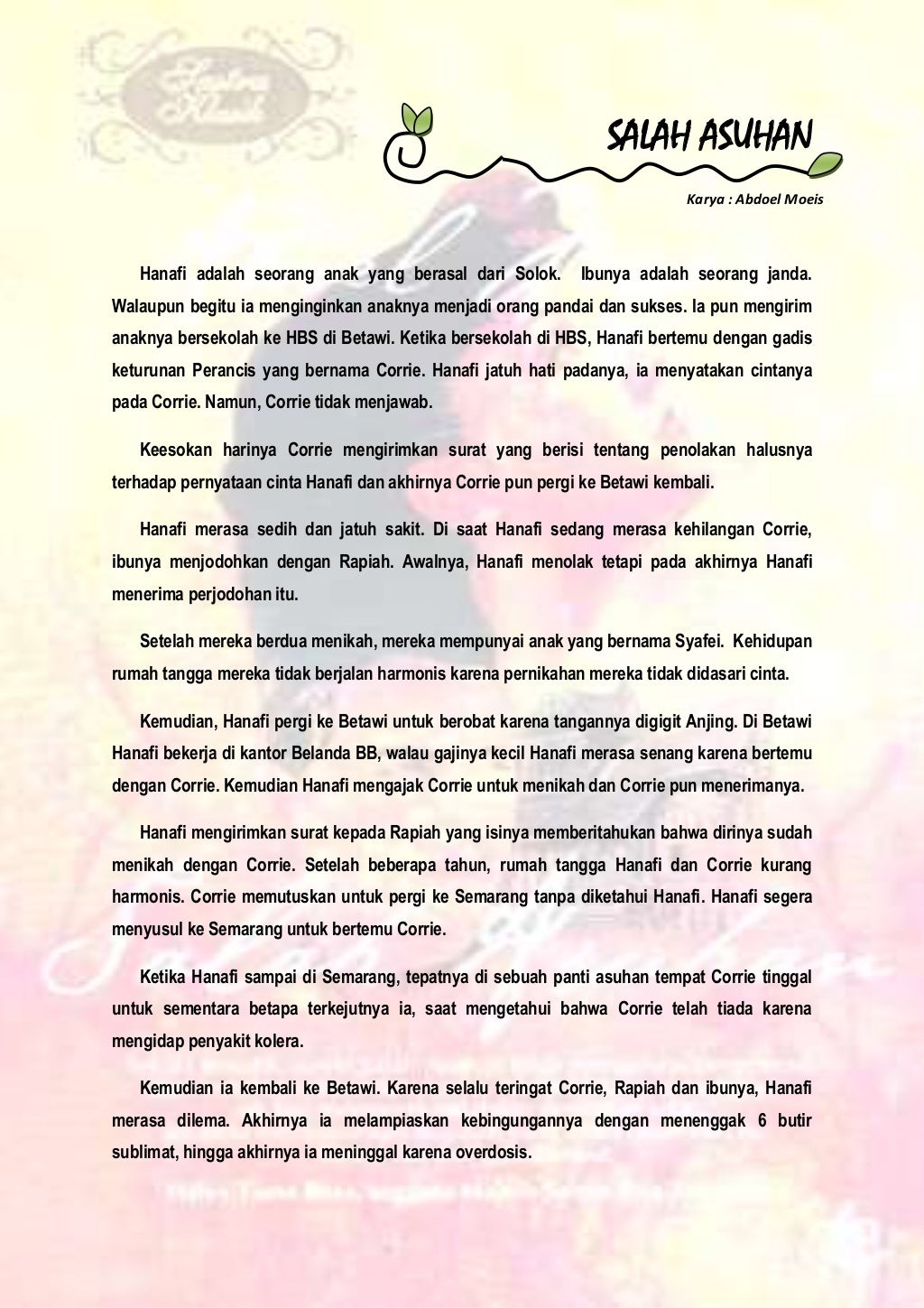 SINOPSIS BESERTA UNSUR DARI NOVEL SALAH ASUHAN