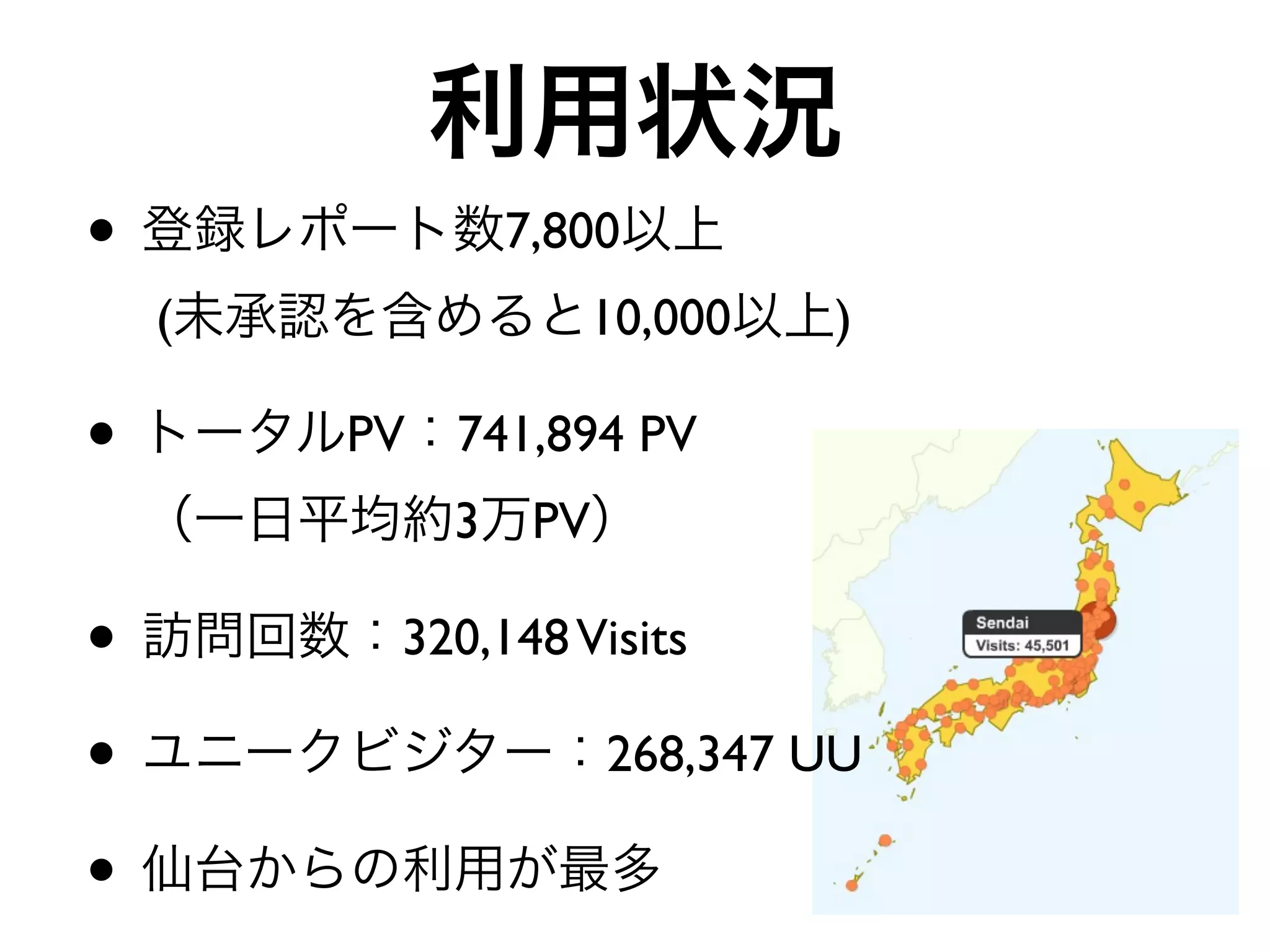 •               7,800
    (              10,000     )

•       PV 741,894 PV
            3    PV

•         320,148 Visits

•                     268,347 UU

•
 