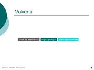 Volver a




                 Índice de Bachillerato   Página principal   El sintagma nominal




Alfonso Sancho Rodríguez                                                           6
 