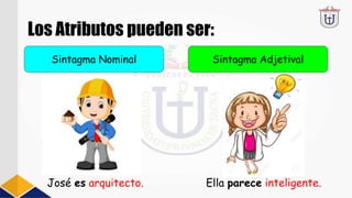Los Atributos pueden ser:
Sintagma Nominal
José es arquitecto.
Sintagma Adjetival
Ella parece inteligente.
 