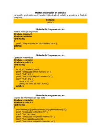 Sintaxis funciones c++ | PDF