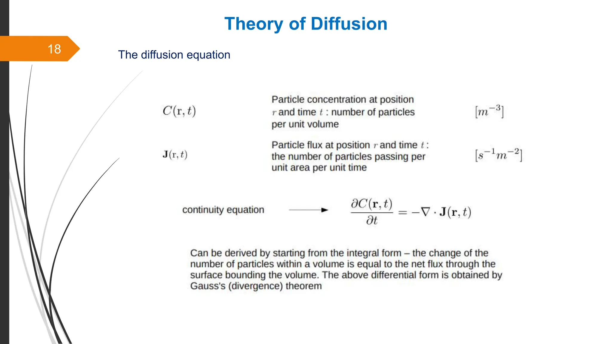 18
Theory of Diffusion
The diffusion equation
 