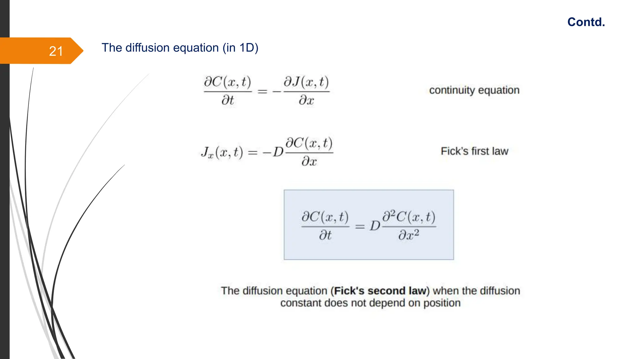 21
Contd.
The diffusion equation (in 1D)
 