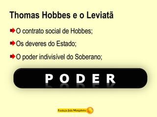 Thomas Hobbes e o Leviatã O contrato social de Hobbes; Os deveres do Estado; O poder indivisível do Soberano; 