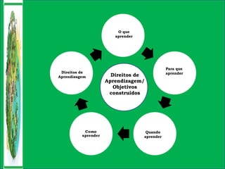 Direitos de
Aprendizagem/
Objetivos
construídos
O que
aprender
Para que
aprender
Quando
aprender
Direitos de
Aprendizagem
 