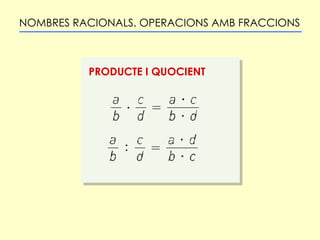 NOMBRES RACIONALS. OPERACIONS AMB FRACCIONS PRODUCTE I QUOCIENT 