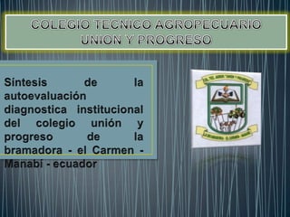 COLEGIO TECNICO AGROPECUARIO UNION Y PROGRESO Síntesis de la autoevaluación diagnostica institucional del colegio unión y progreso de la bramadora - el Carmen - Manabí - ecuador 
