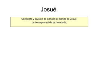 Josué Conquista y división de Canaan al mando de Josué. La tierra prometida es heredada. 