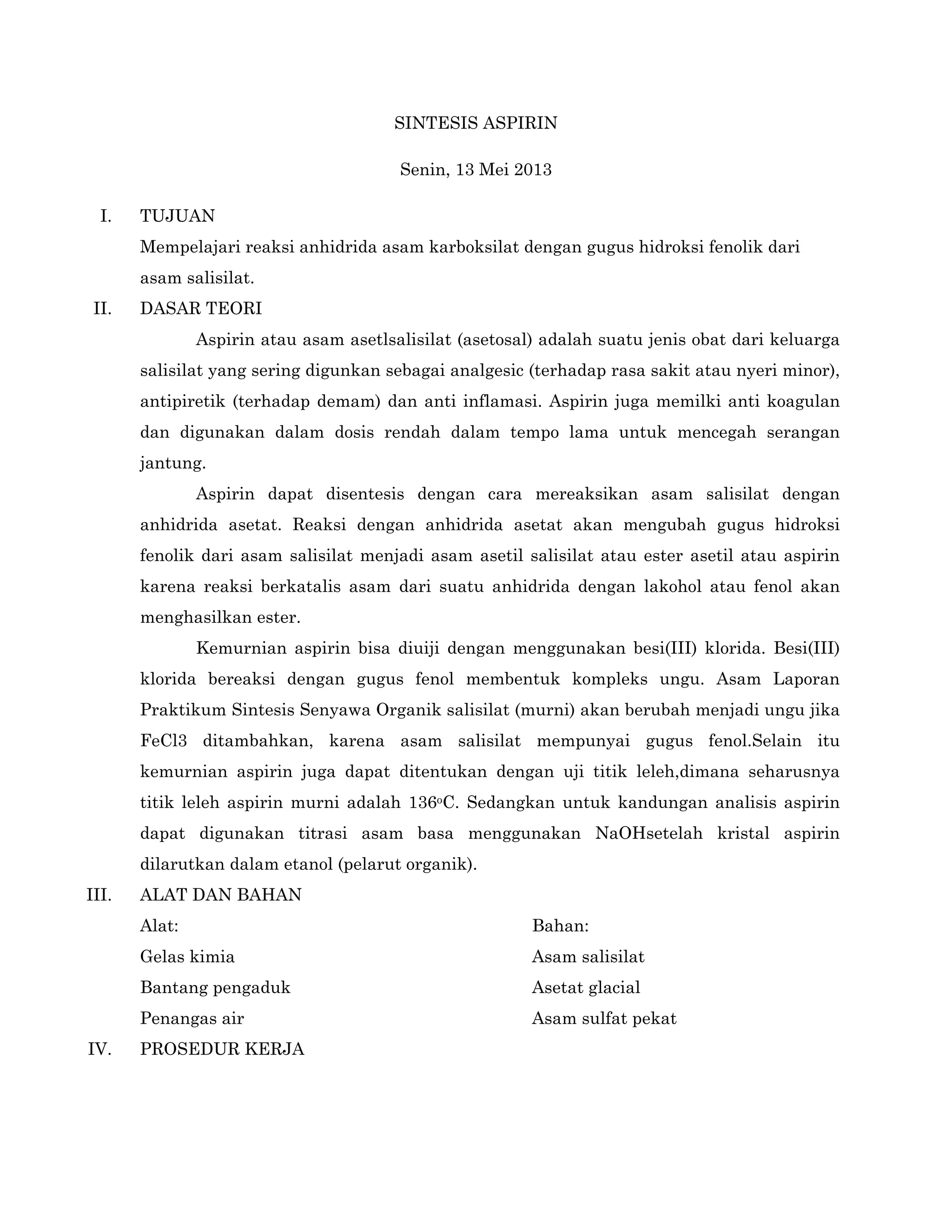 SINTESIS ASPIRIN PDF