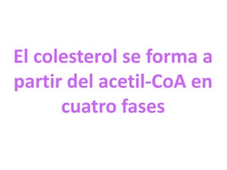 El colesterol se forma a
partir del acetil-CoA en
cuatro fases

 