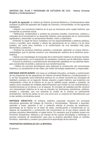 Sintesis del plan de estudios de CCH naucalpan, de la materia Historia ...