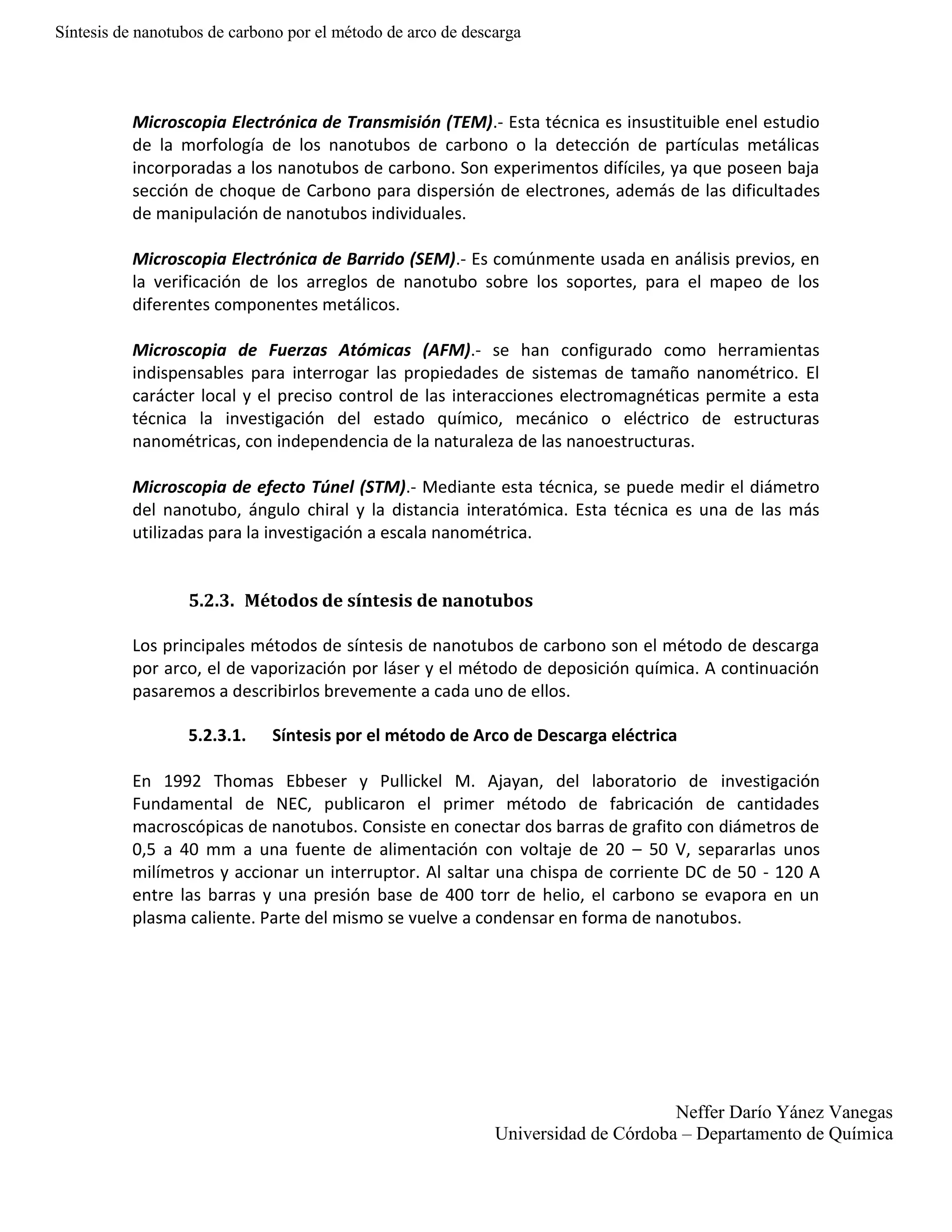 Sintesis de nanotubos de carbono por el metodo de arco de descarga | DOCX