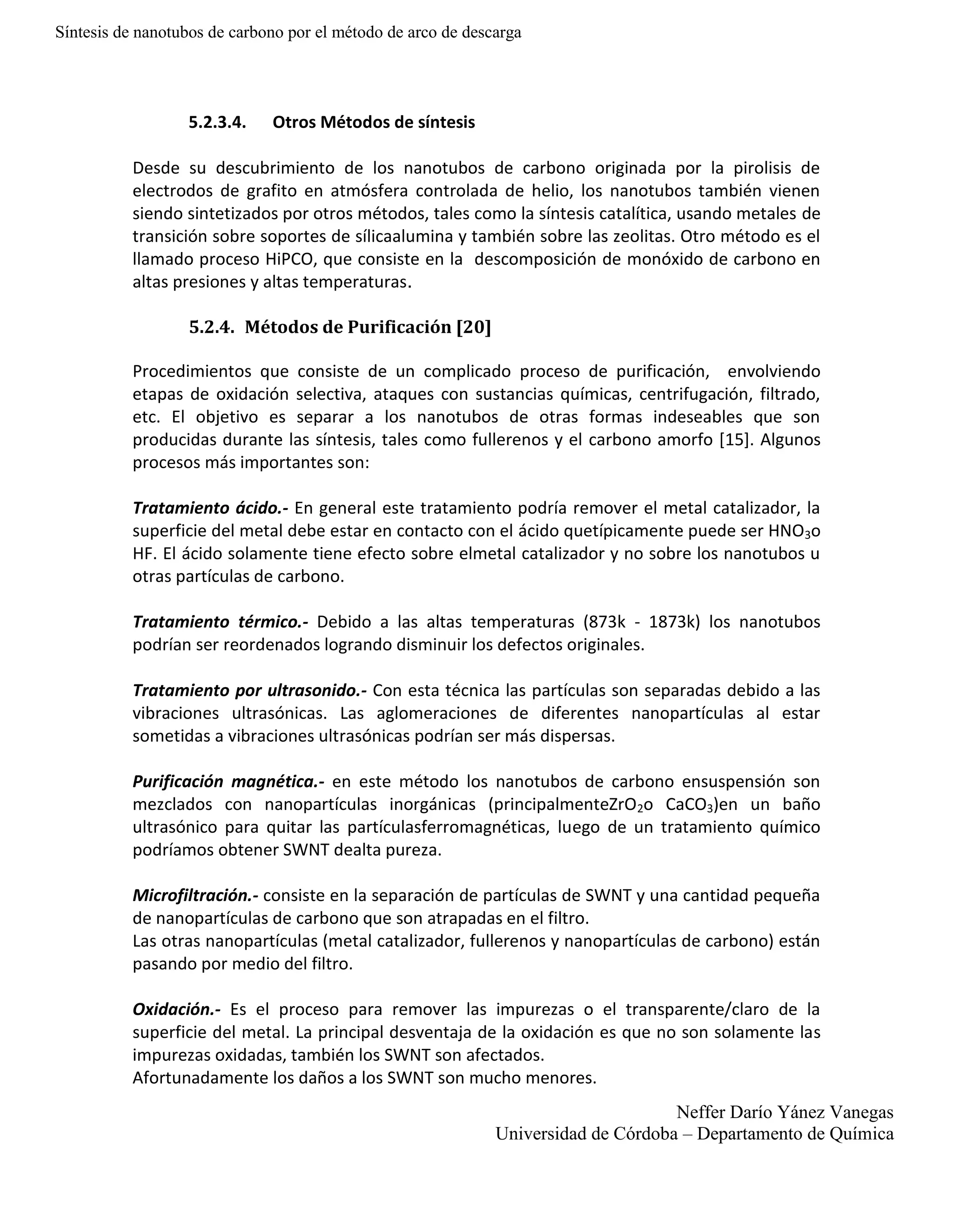 Sintesis de nanotubos de carbono por el metodo de arco de descarga | DOCX