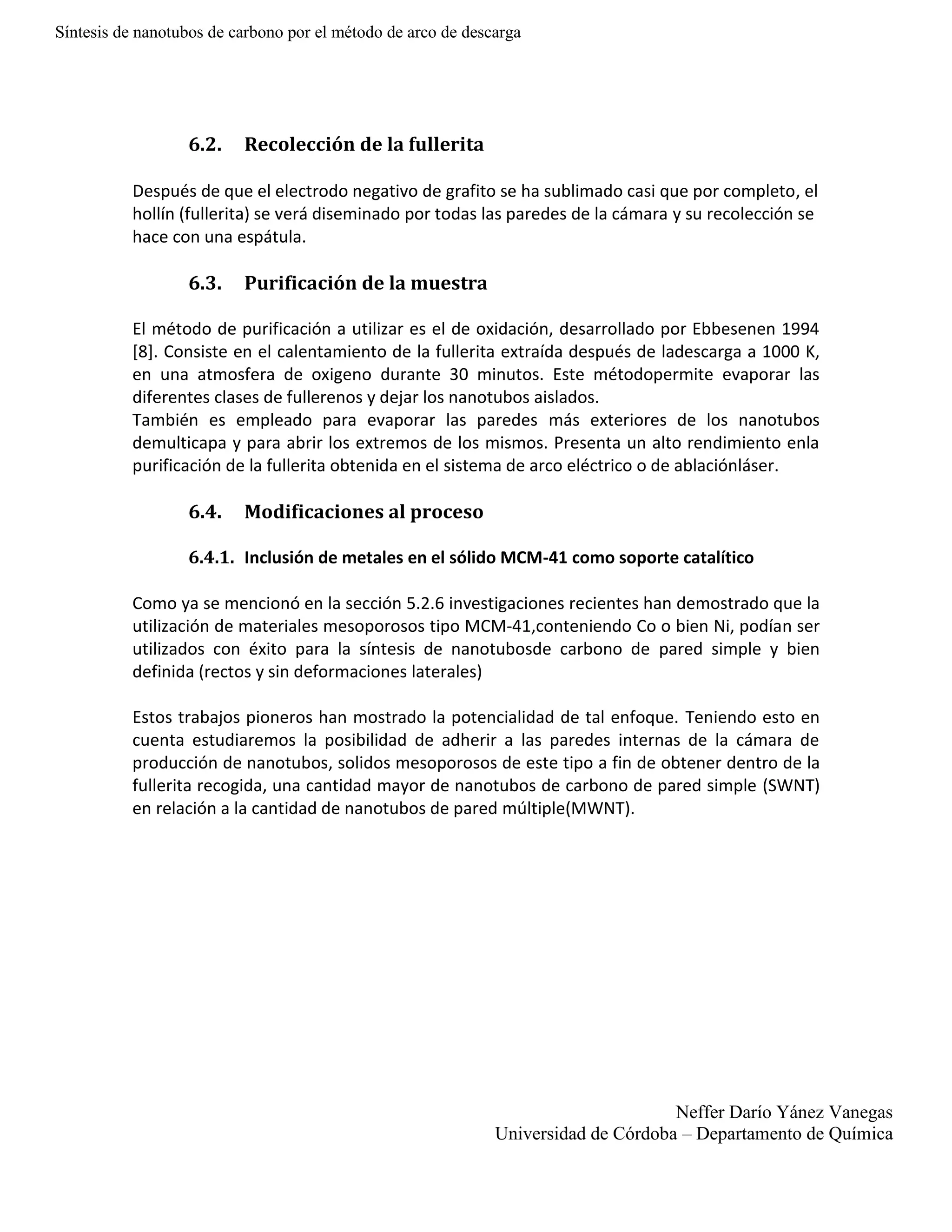 Sintesis de nanotubos de carbono por el metodo de arco de descarga | DOCX