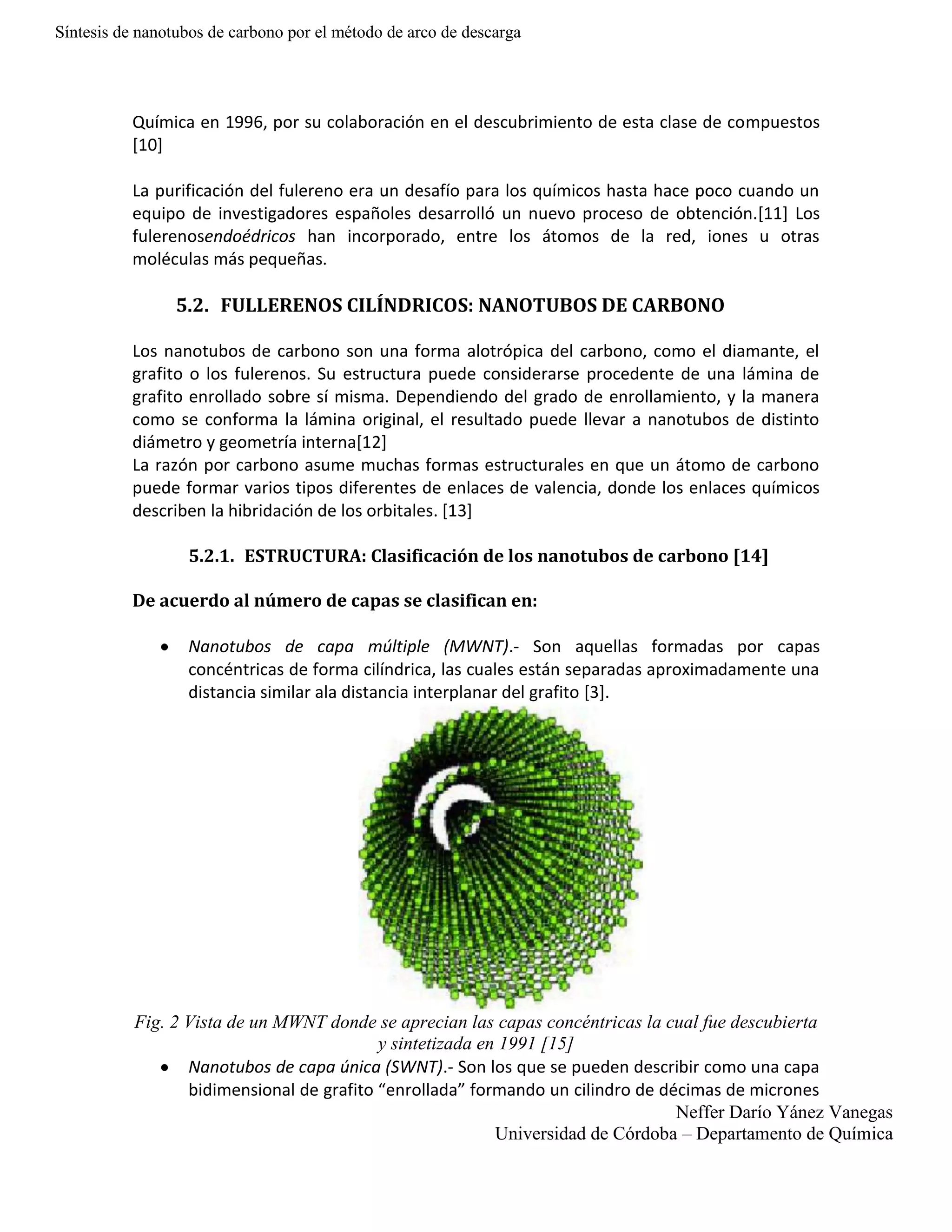 Sintesis de nanotubos de carbono por el metodo de arco de descarga | DOCX