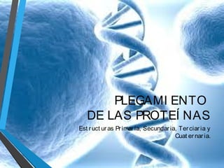 PLEGAMI ENTO
DE LAS PROTEÍ NAS
Est r uct ur as Pr imar ia, Secundar ia, Ter ciar ia y
Cuat er nar ia.

 